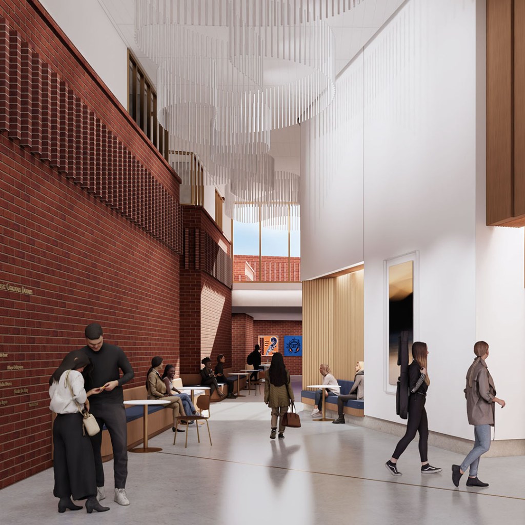 Large corridor between new and old tudents using public space between classes